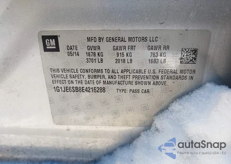 2014 Chevrolet Sonic Ltz Auto from USA, damaged, VIN 1G1JE6SB8E4216288